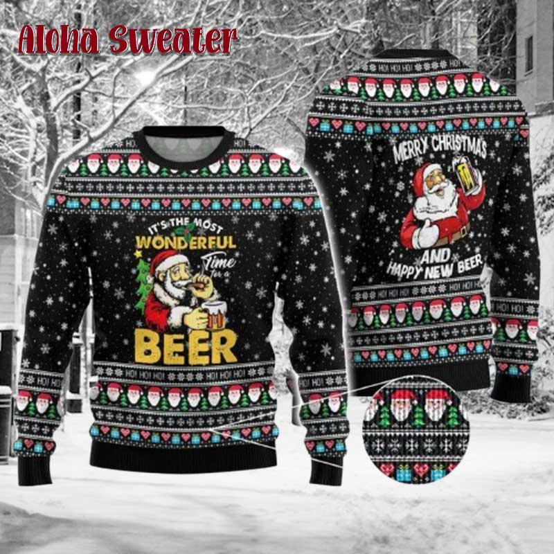 Happy Beer Santa Clause Ugly Christmas Sweater - Holiday Gift product image