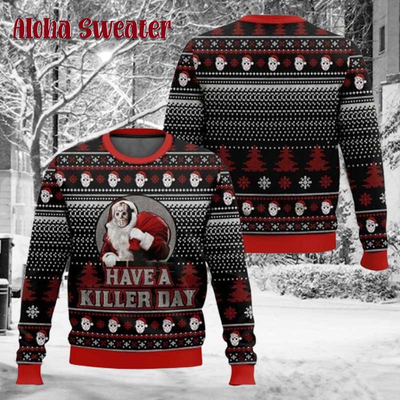 Horror Characters Jason Voorhees Michael Myers Ugly Christmas Sweater - Holiday Gift product image 2
