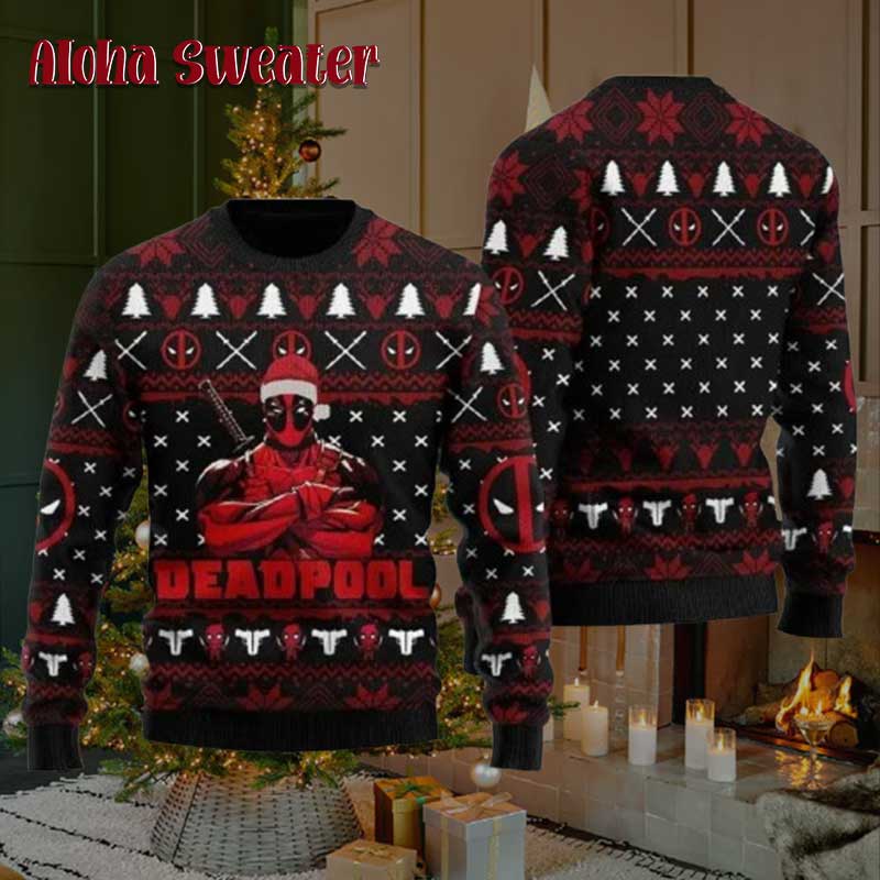 Hero Santa Hat Christmas Deadpool Ugly Christmas Sweater - Holiday Gift product image 2
