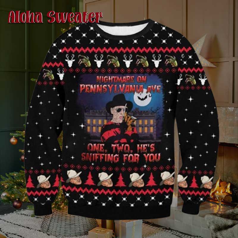 He’s Sniffing For You Freddy Krueger Ugly Christmas Sweater - Holiday Gift product image