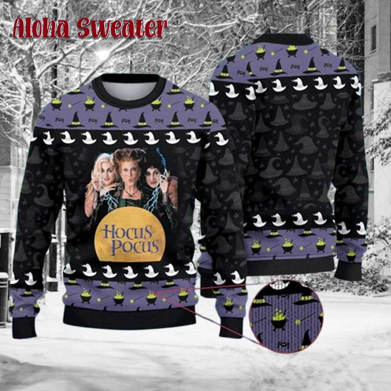 Hocus Pocus 3 Witches Magic Cauldron Ugly Christmas Sweater - Holiday Gift product image 2