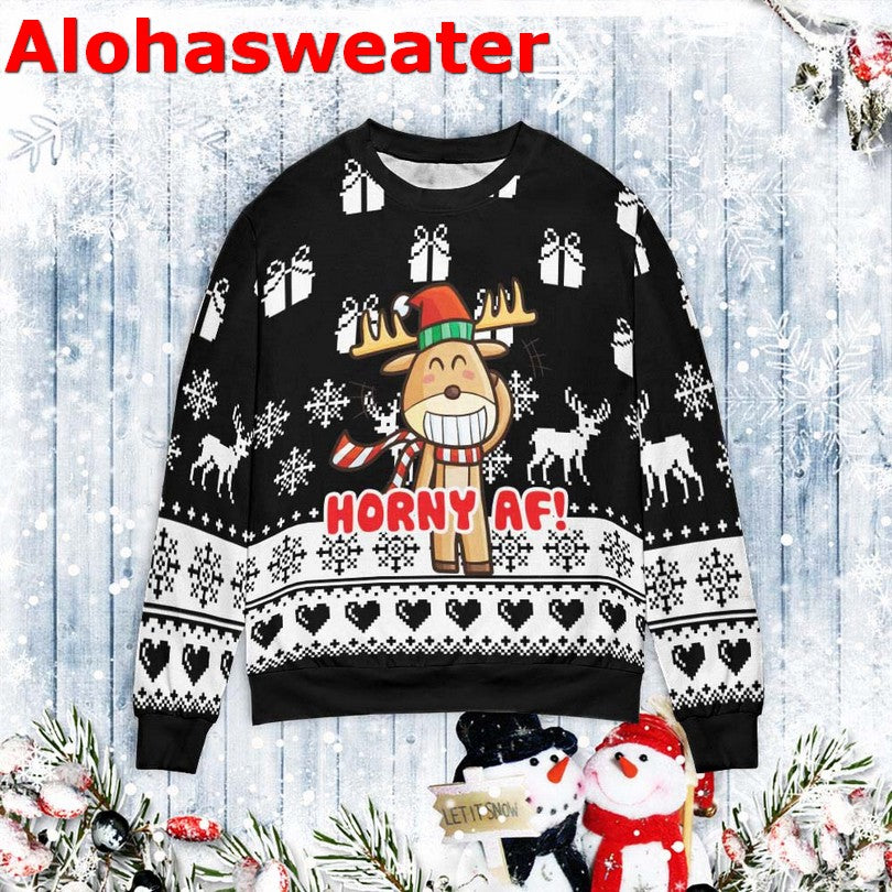 Horny AF reindeer Ugly Christmas Sweater - Holiday Gift product image