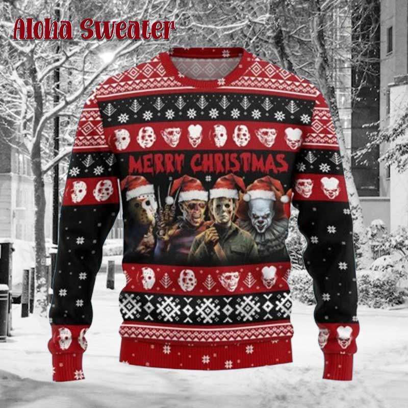 Brothers Of Horror Freddy Krueger Jason Voorhees Ugly Christmas Sweater - Holiday Gift product image 5