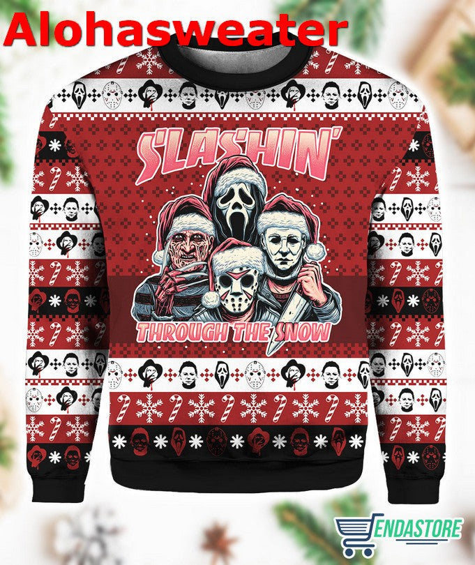 Horror Guys Slashin Through The Snow Christmas Sweater - Holiday Gift product image