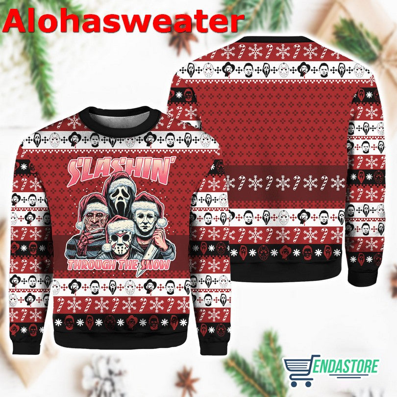 Horror Guys Slashin Through The Snow Christmas Sweater - Holiday Gift product image 3