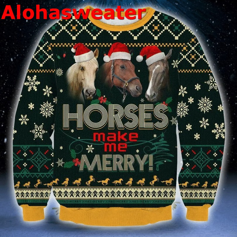 Horse make me merry Christmas Sweater - Holiday Gift product image
