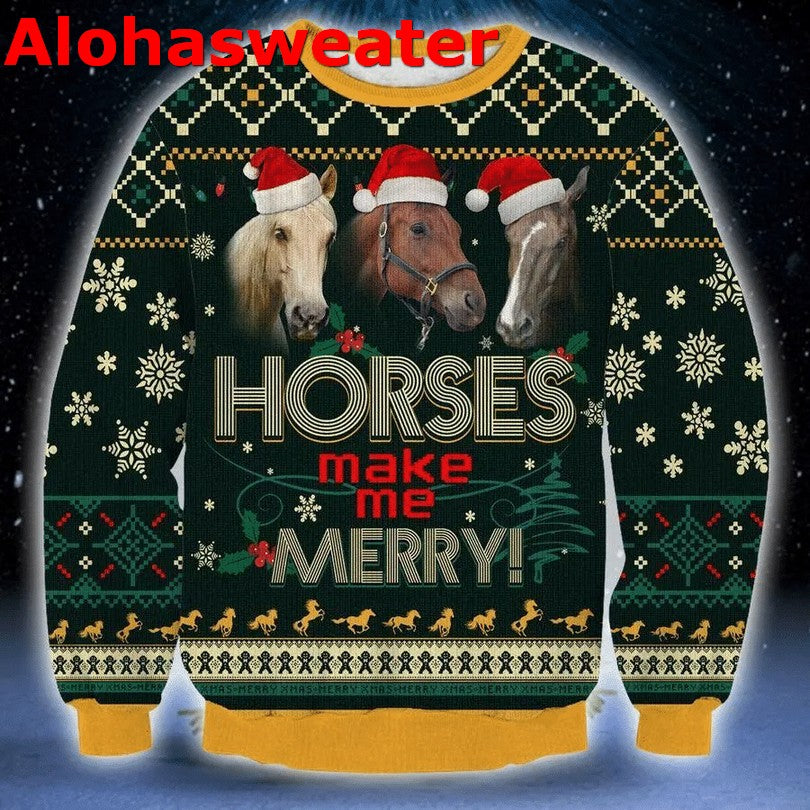 Horse make me merry Christmas Sweater - Holiday Gift product image 2