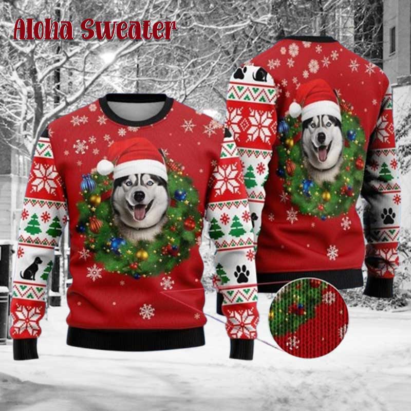 Husky Garland Cute Dog Silly Husky Ugly Christmas Sweater - Holiday Gift product image