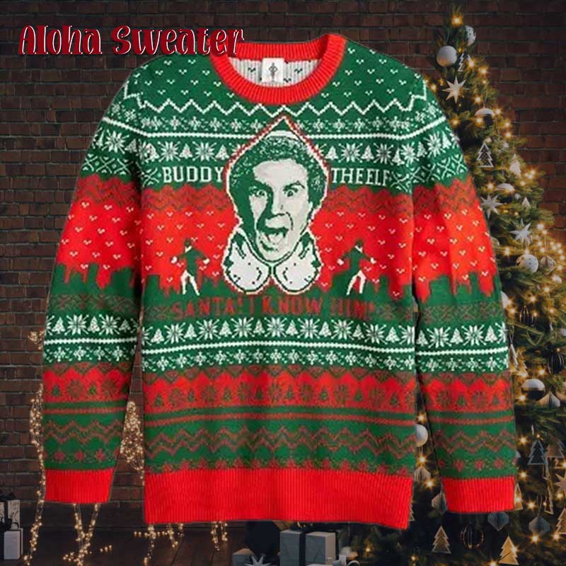 I Know Him Buddy The Elf Graphic Ugly Christmas Sweater - Holiday Gift product image