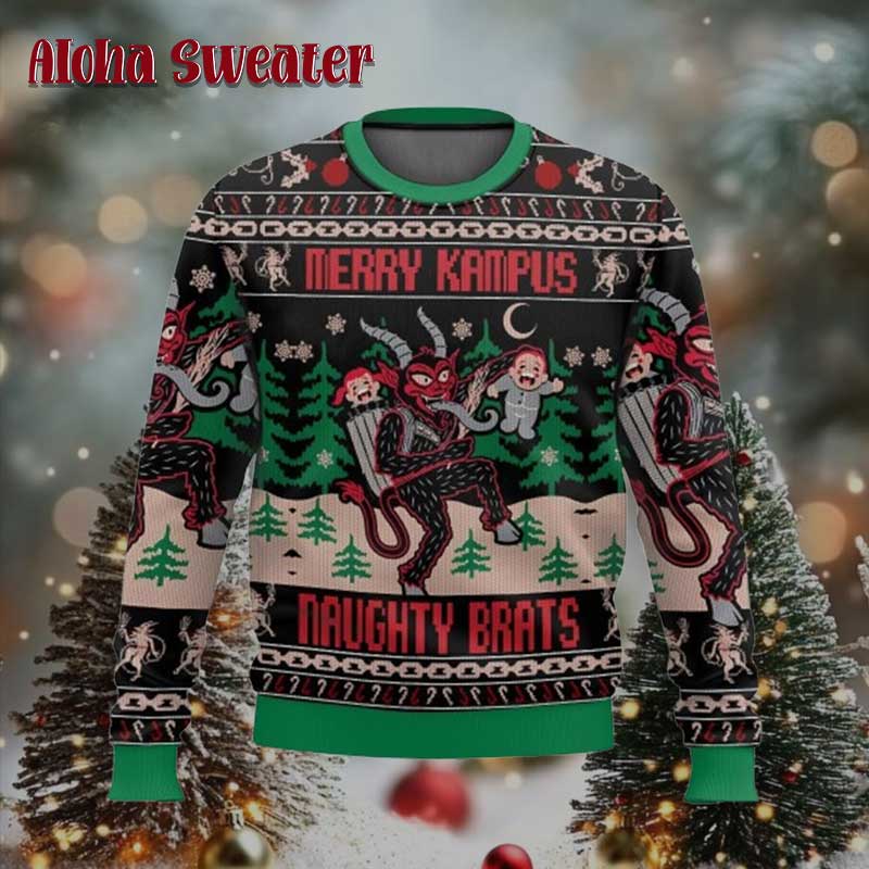 Chibi Design Naughty Brats Krampus Ugly Christmas Sweater - Holiday Gift product image 2