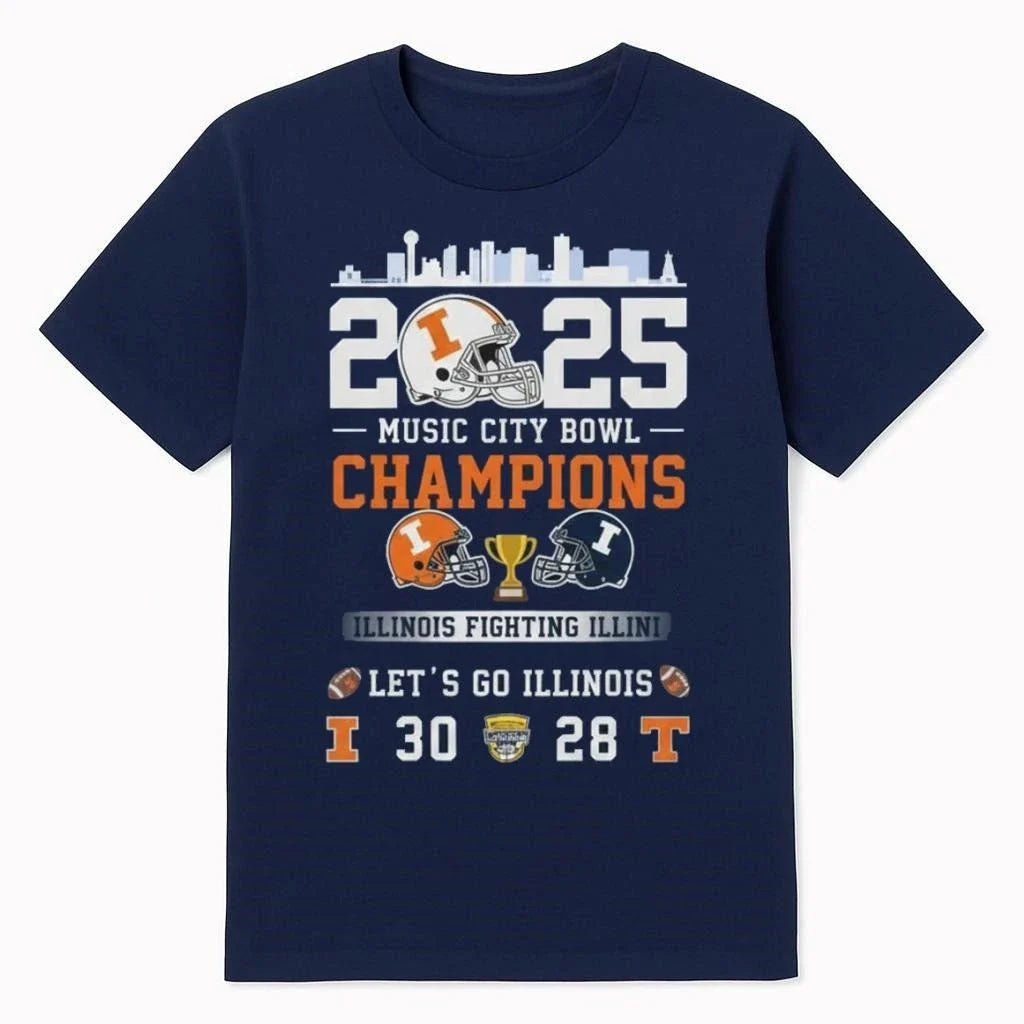 Illinois Football Music City Bowl Champions 2025 - Adult & Kids T-Shirts, Sweatshirts & Hoodies apparel design preview 1