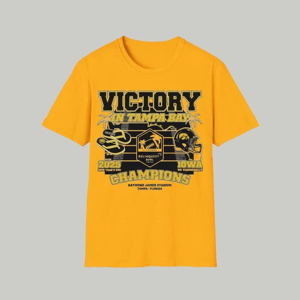 Iowa Hawkeyes Victory In Tampa 2025 Reliaquest Bowl - Adult & Kids T-Shirts, Sweatshirts & Hoodies apparel design preview 1