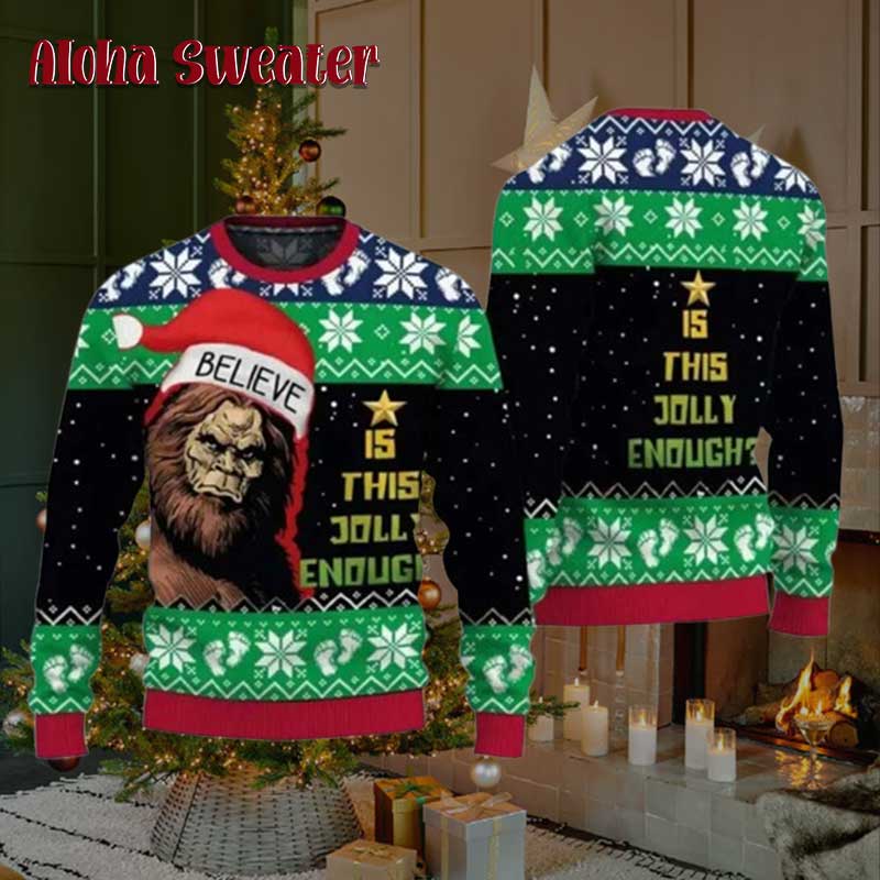 Christmas Tree Lights Bigfoot Ugly Christmas Sweater - Holiday Gift product image 5