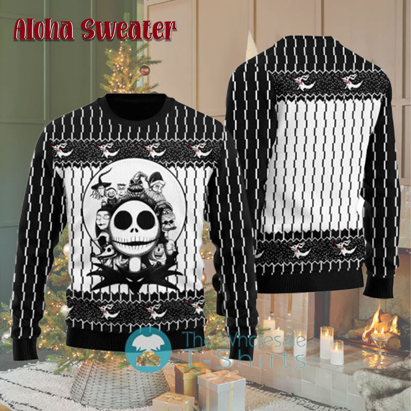 Jack Skellington Zero Black Orange Halloween Pattern Nightmare Before Christmas Ugly Christmas Sweater - Holiday Gift product image 5