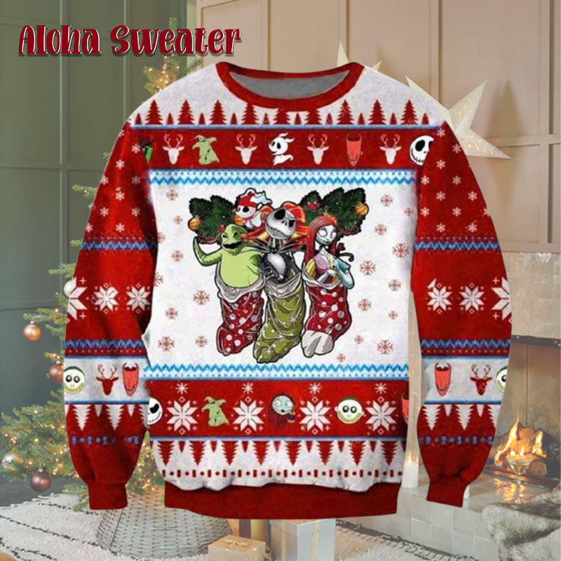 Jack Skelington Rainbow Pattern The Nightmare Before Christmas Ugly Christmas Sweater - Holiday Gift product image 3
