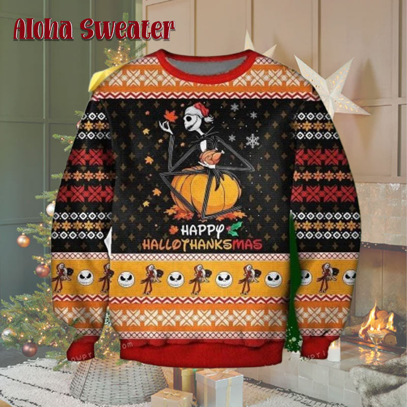 Jack Skellington Mostly Peace Love Light Black Cool Christmas Ugly Christmas Sweater - Holiday Gift product image 3