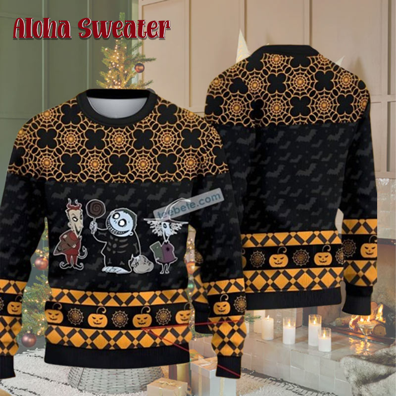 Jack Skellington Mostly Peace Love Light Black Cool Christmas Ugly Christmas Sweater - Holiday Gift product image 2