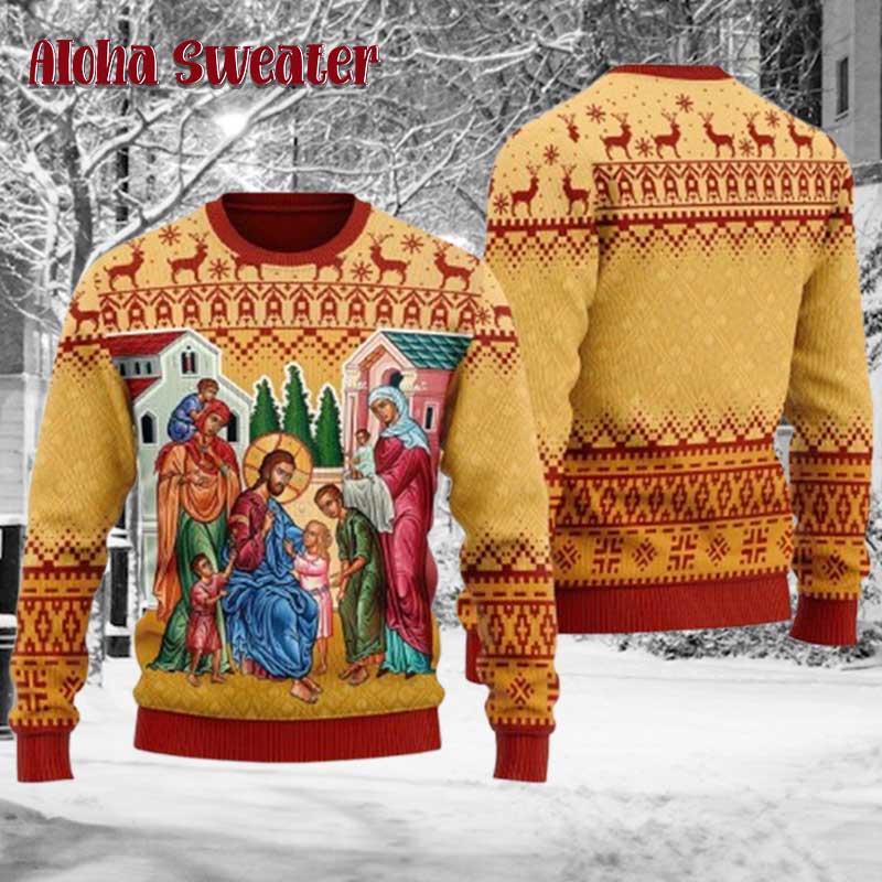 Jesus Christ And The Children Ugly Christmas Sweater - Holiday Gift product image