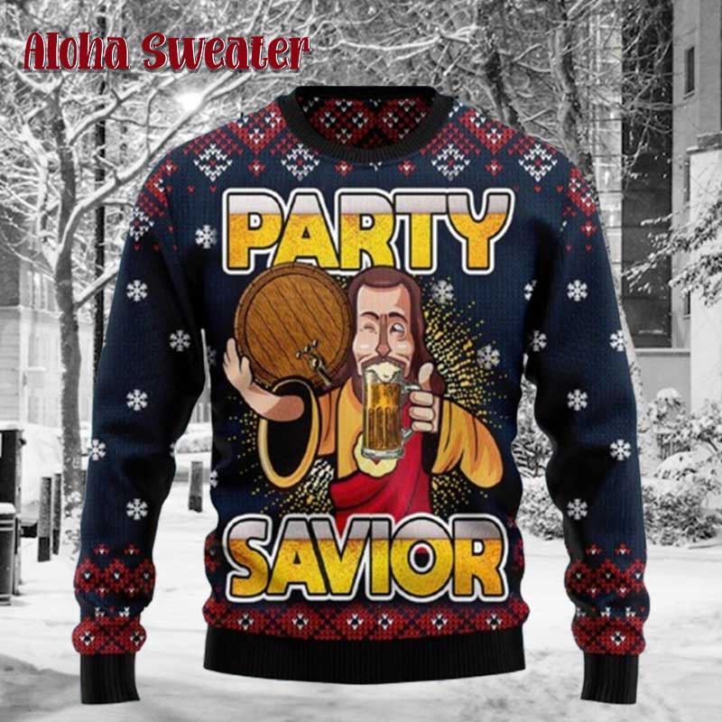 Jesus Party Savior Ugly Christmas Sweater - Holiday Gift product image