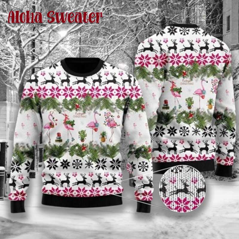 Pink Flamingo All The Way Ugly Christmas Sweater - Holiday Gift product image 3