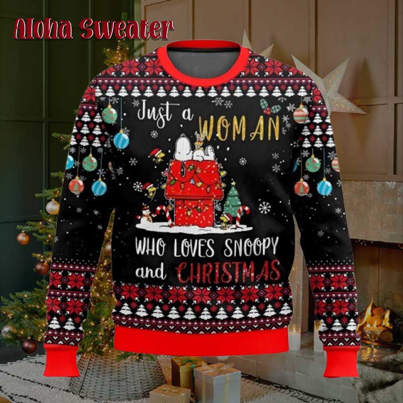Just A Woman Who Loves Snoopy Ugly Christmas Sweater - Holiday Gift product image