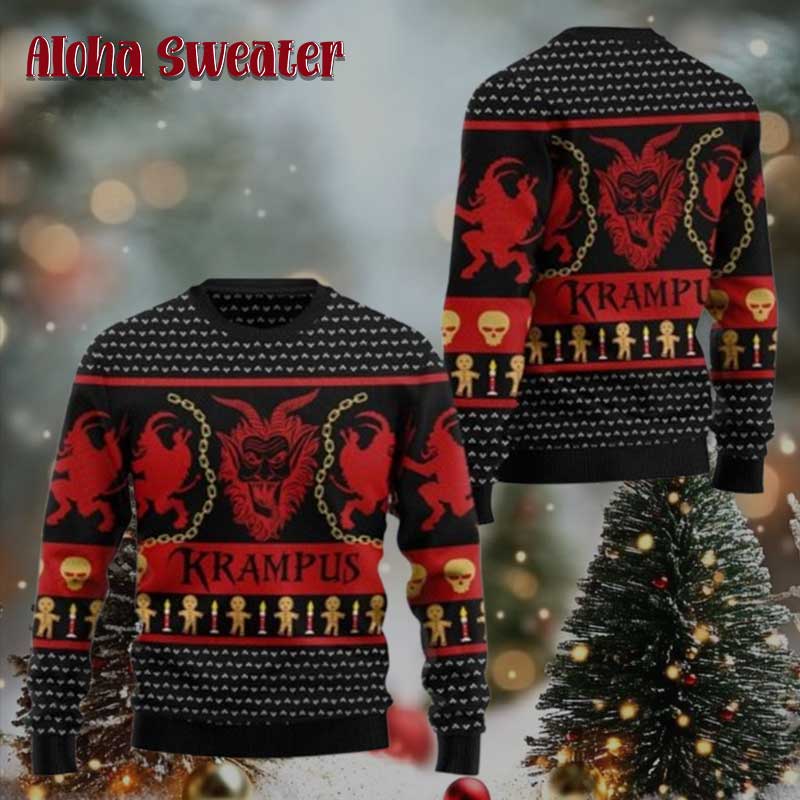 Krampus Face Pattern Ugly Christmas Sweater - Holiday Gift product image