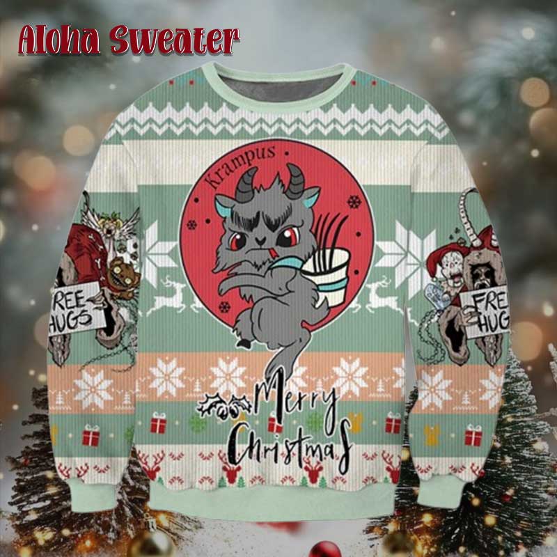 Krampus Face Pattern Ugly Christmas Sweater - Holiday Gift product image 2