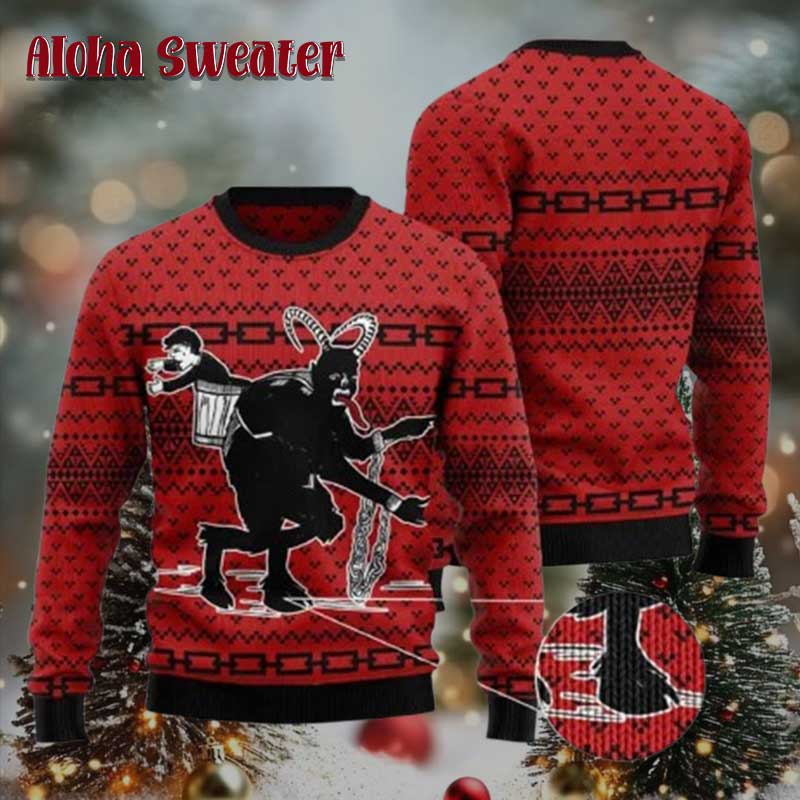 Merry Krampus Funny Devil Taking A Child Ugly Christmas Sweater - Holiday Gift product image 3