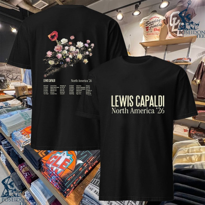 Lewis Capaldi North America 2026 Black Floral - Adult & Kids T-Shirts, Sweatshirts & Hoodies apparel design preview 1