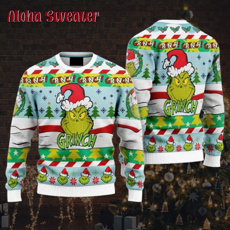 Light Colors Grinch Pattern Ugly Christmas Sweater - Holiday Gift product image