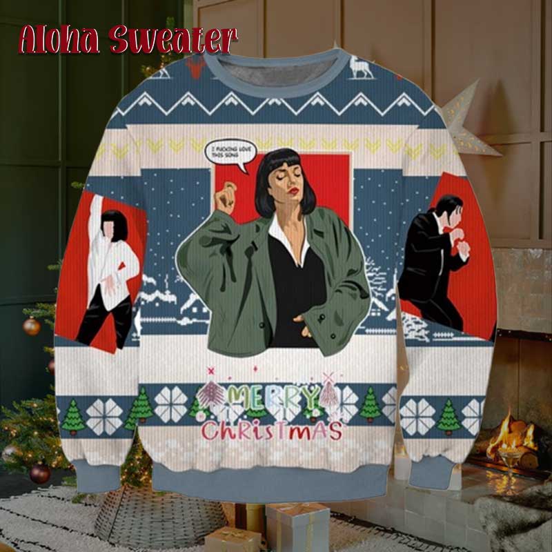 Merry Xmas Again Pulp Fiction Ugly Christmas Sweater - Holiday Gift product image 3