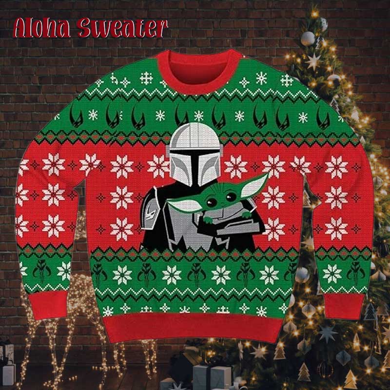 Mandalorian Grogu Team Holiday Baby Yoda Ugly Christmas Sweater - Holiday Gift product image