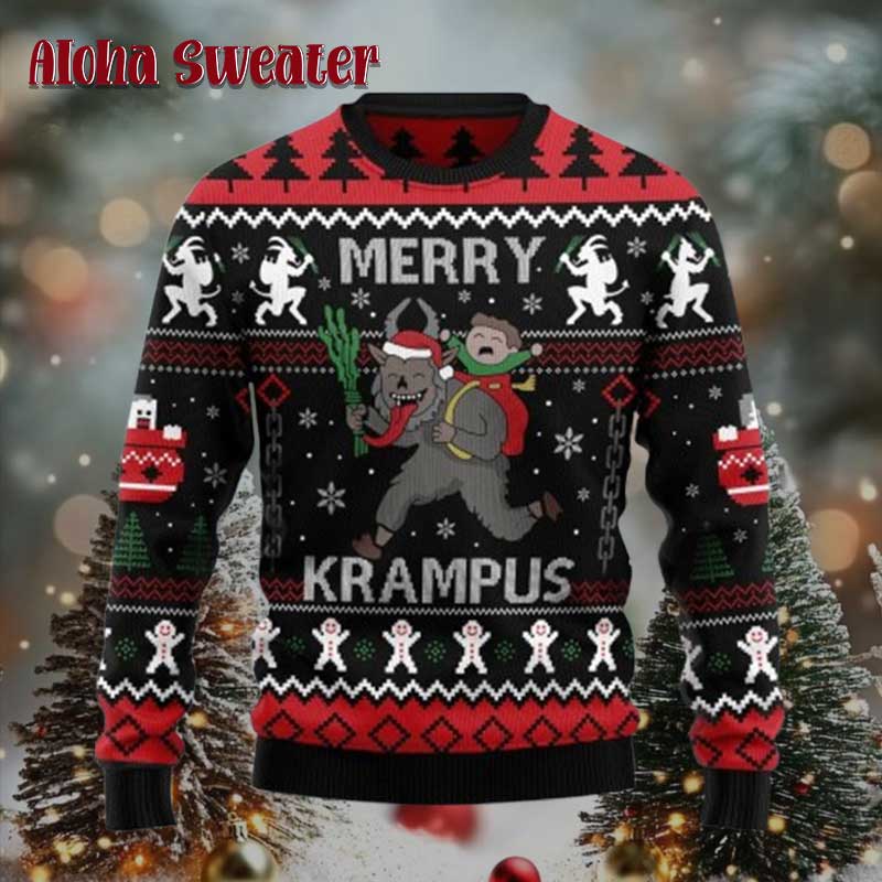 Merry Krampus Funny Devil Taking A Child Ugly Christmas Sweater - Holiday Gift product image