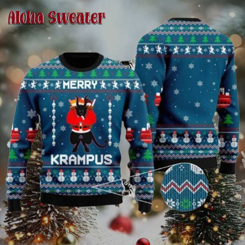 Merry Krampus Funny Devil Taking A Child Ugly Christmas Sweater - Holiday Gift product image 2