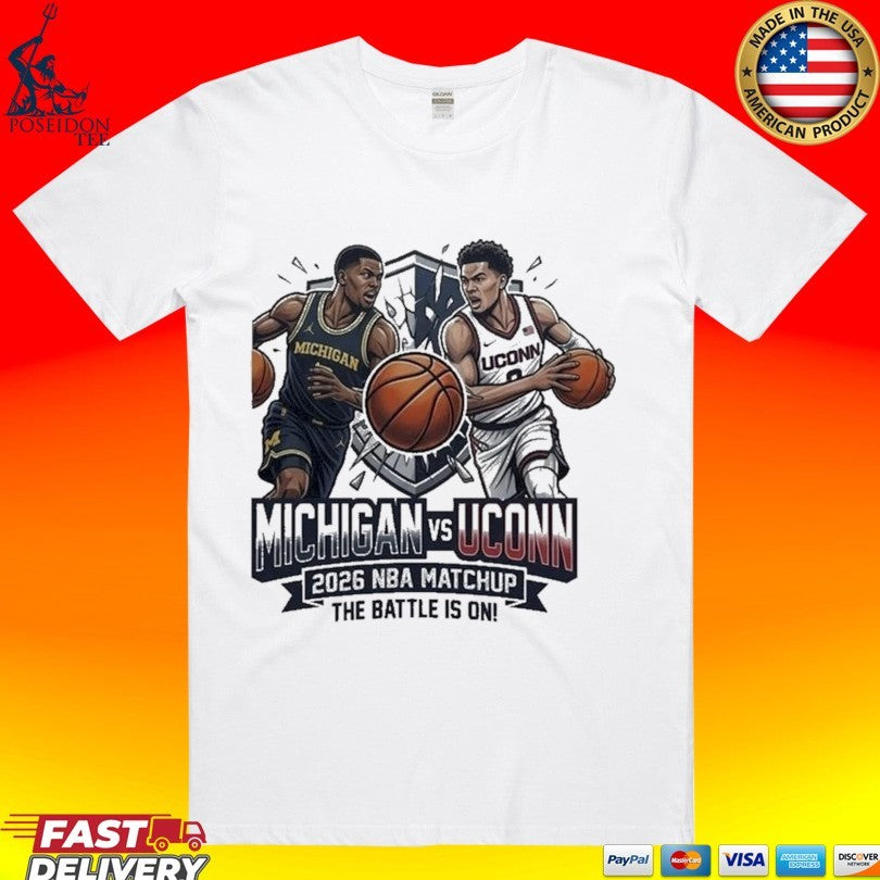 Michigan Vs Uconn 2026 NBA Matchup The Battle Is On - Adult & Kids T-Shirts, Sweatshirts & Hoodies apparel design preview 1