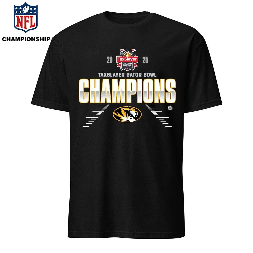 Missouri Tigers 2025 TaxSlayer Gator Bowl Champions - Adult & Kids T-Shirts, Sweatshirts & Hoodies apparel design preview 1