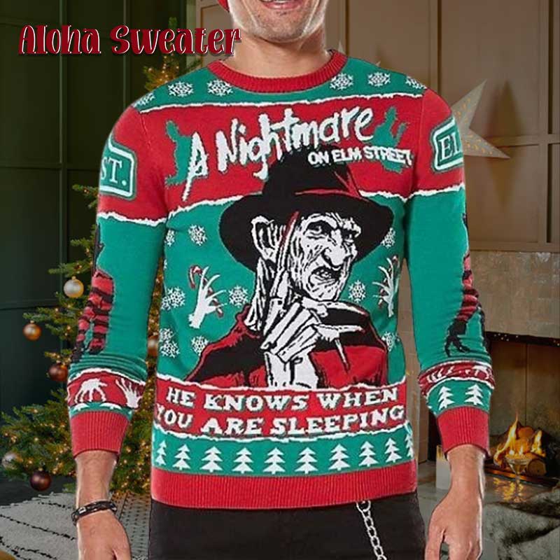Never Stop Dreaming Freddy Krueger Ugly Christmas Sweater - Holiday Gift product image 3