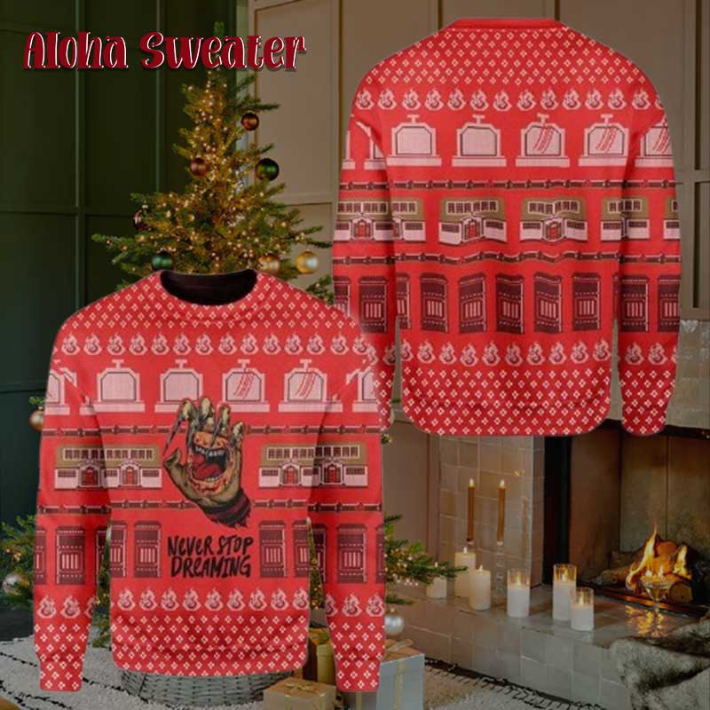 Never Stop Dreaming Freddy Krueger Ugly Christmas Sweater - Holiday Gift product image