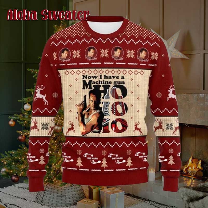 Gun Die Hard Ho Ho Ho Ugly Christmas Sweater - Gift Idea product image