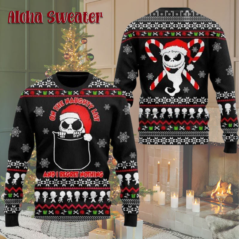 Nightmare Before Jack Candy Cane Christmas Halloween Ugly Christmas Sweater - Holiday Gift product image