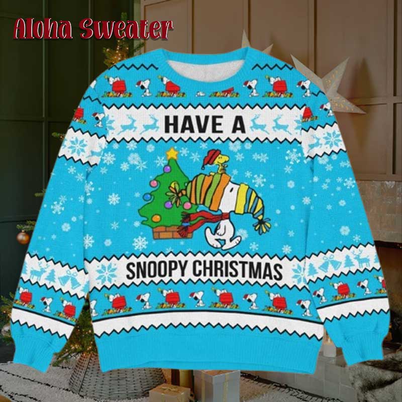 On Doghouse Blue Snoopy Ugly Christmas Sweater - Holiday Gift product image
