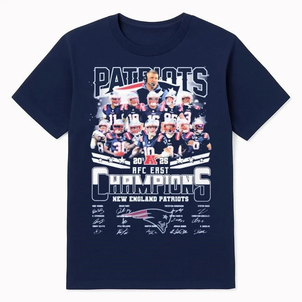 Patriots 2025 AFC East Division Champions Signature - Adult & Kids T-Shirts, Sweatshirts & Hoodies apparel design preview 1