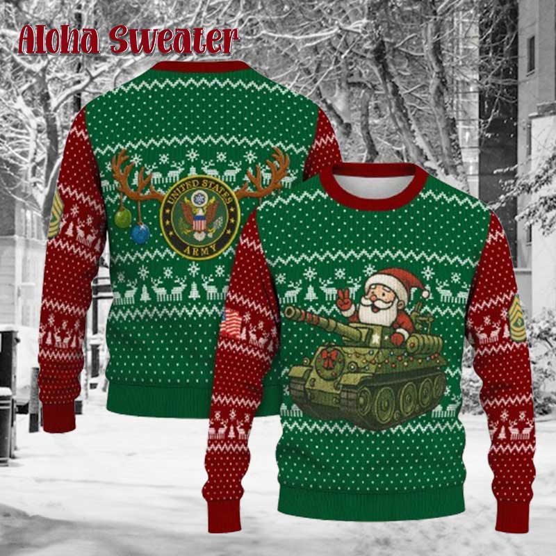 Personalized Us Army Santa Tank Ugly Christmas Sweater - Holiday Gift product image