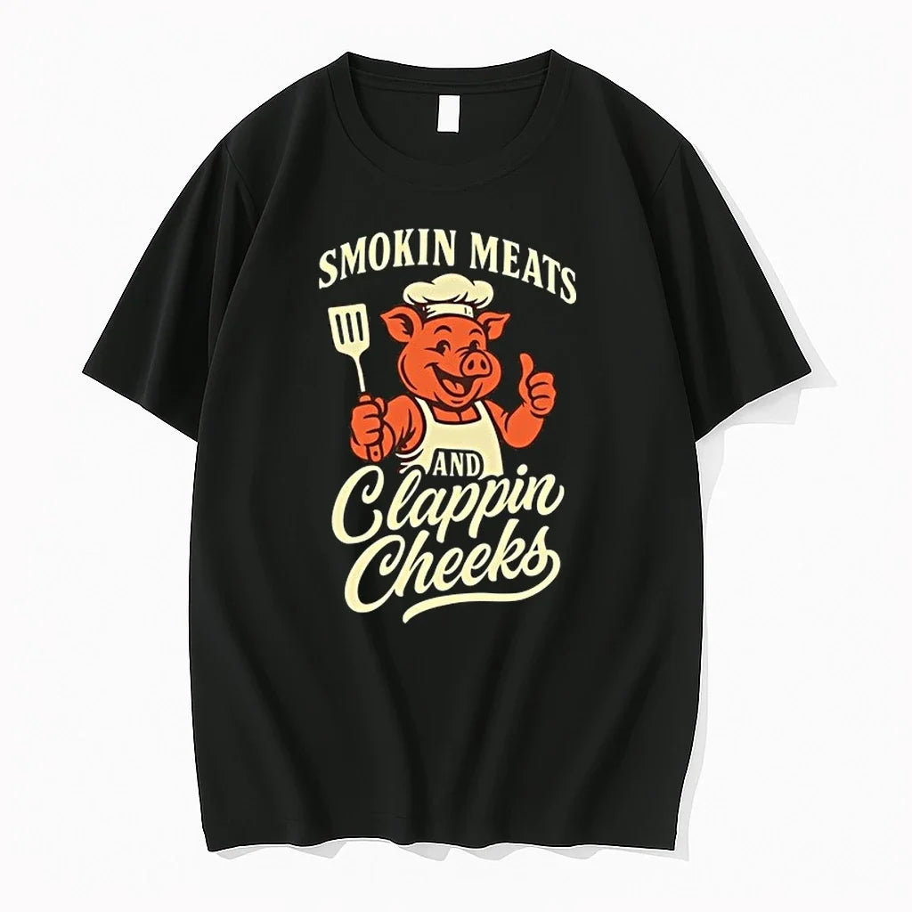 Pig Smokin Meats And Clappin Cheeks Wearing A Chefs - Adult & Kids T-Shirts, Sweatshirts & Hoodies apparel design preview 1