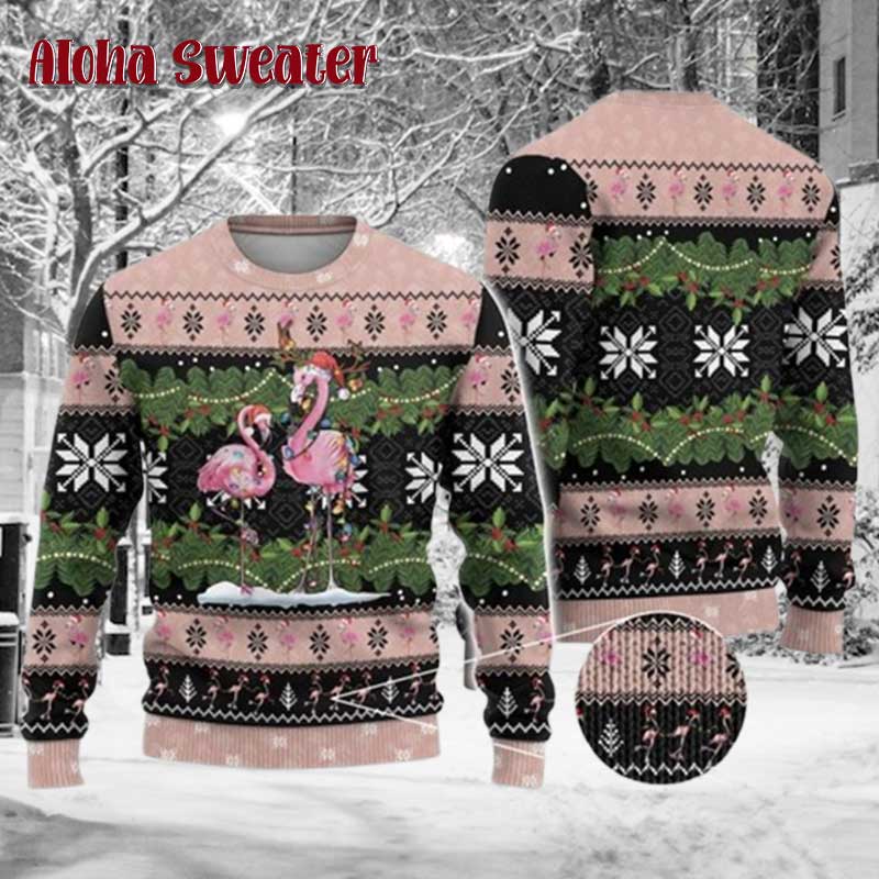 Pink Flamingo All The Way Ugly Christmas Sweater - Holiday Gift product image 2