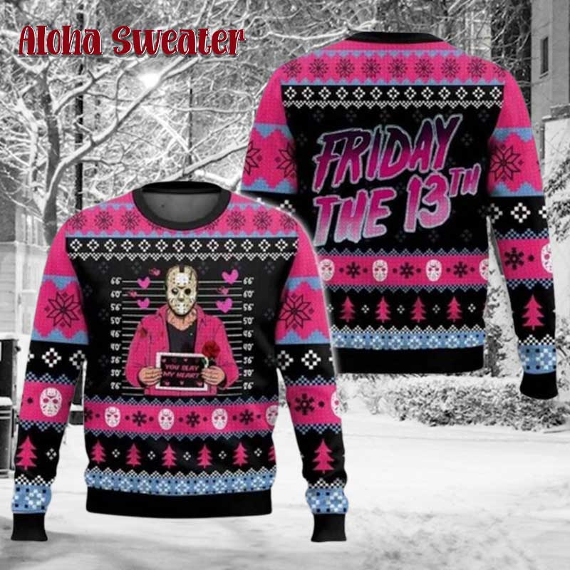 Pink Mugshot Jason Voorhees Ugly Christmas Sweater - Holiday Gift product image