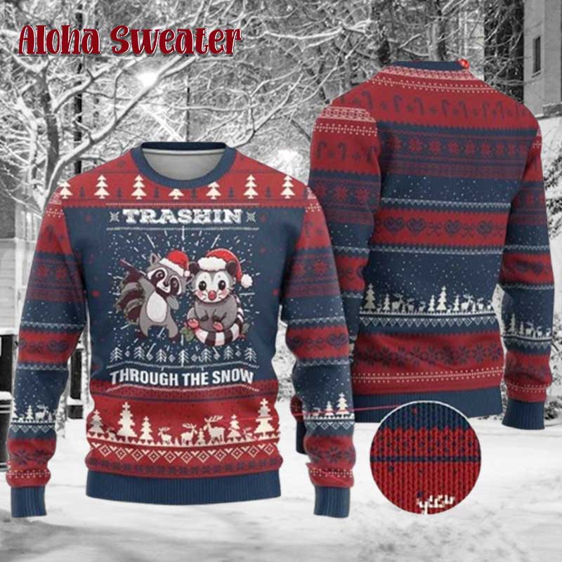 Raccoon Trashin Through The Snow Ugly Christmas Sweater - Holiday Gift product image