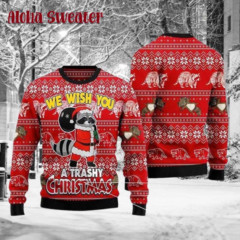Feeling Berry Good Eating Strawberries Racoon Ugly Christmas Sweater - Holiday Gift product image 5