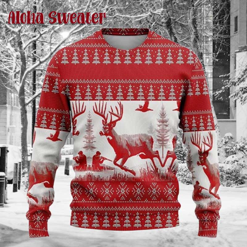 Red Deer Hunting Season Ugly Christmas Sweater - Holiday Gift product image