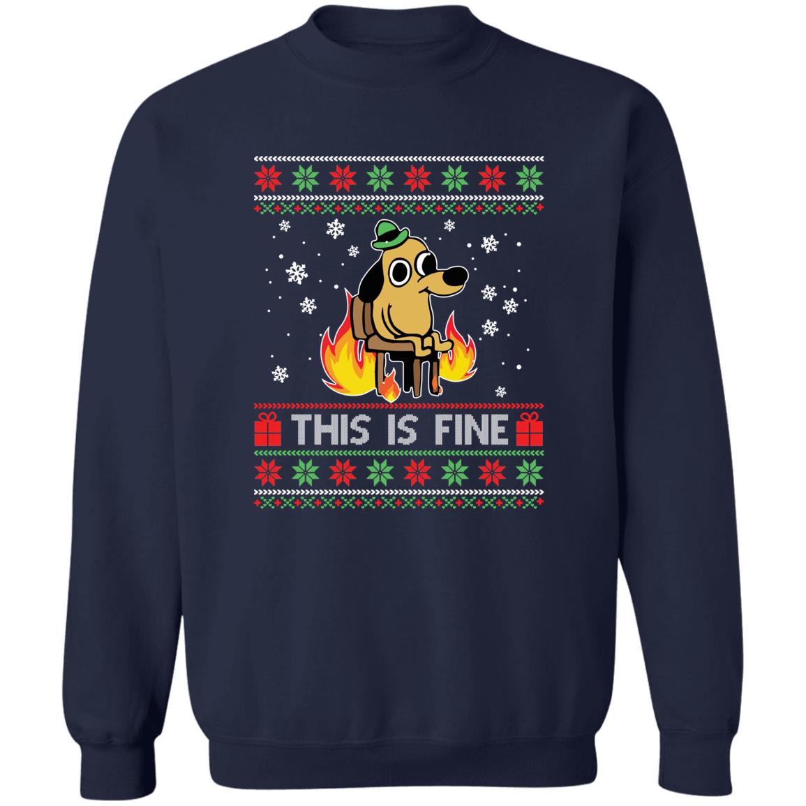This is fine dog meme Christmas Sweater - Holiday Gift product image 3